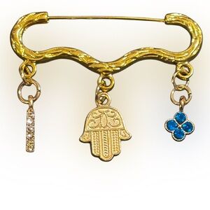 Gold and Blue Charm Brooch